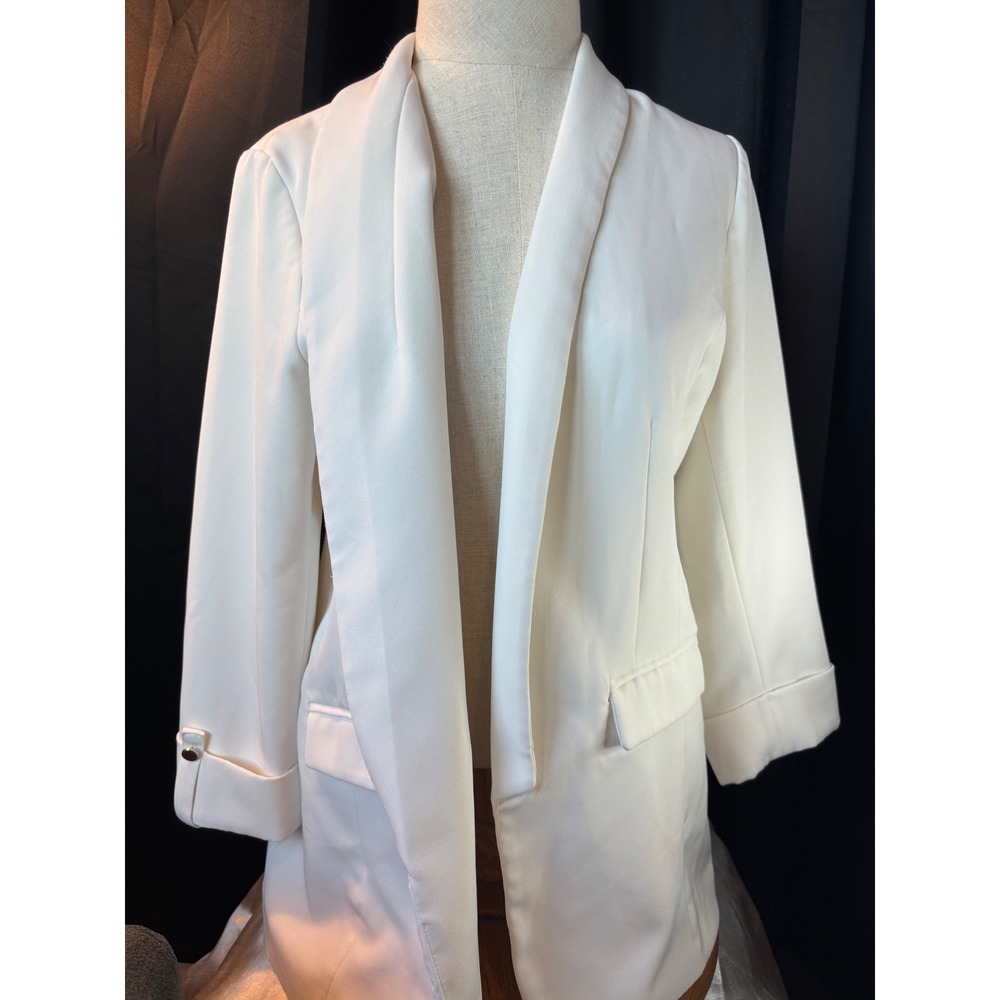 Apt. 9 Womens White‎ Open Front Shawl Collar Blazer 3/4 Sleeve Size Medium
